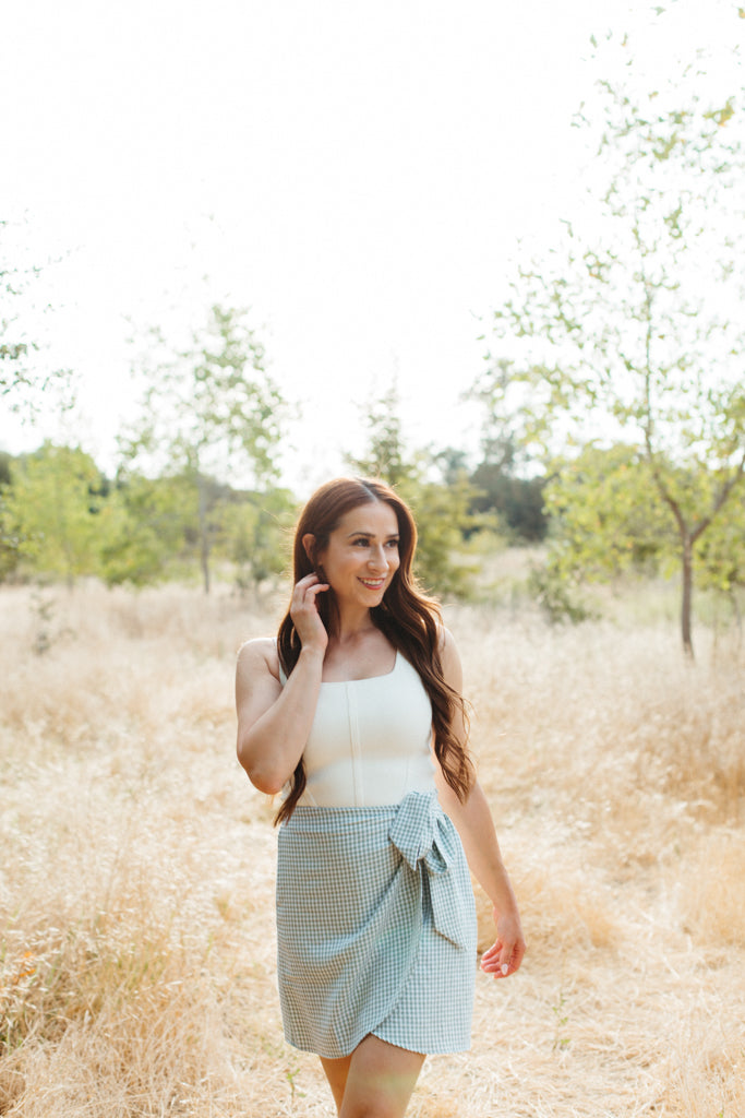 Gingham Tulip Wrap Mini Skirt