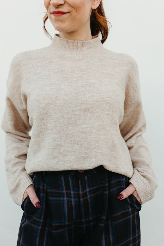 Beige High Neck Sweater