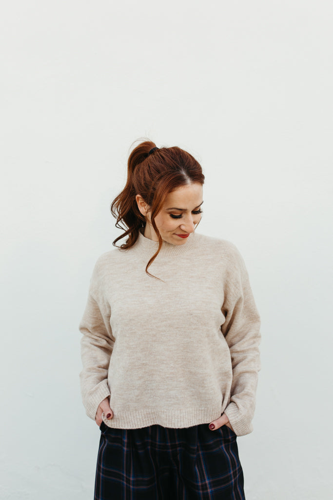 Beige High Neck Sweater