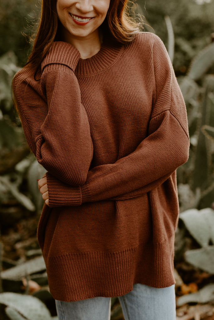 Chunky Knit Oversized Sweater Top (Maroon)
