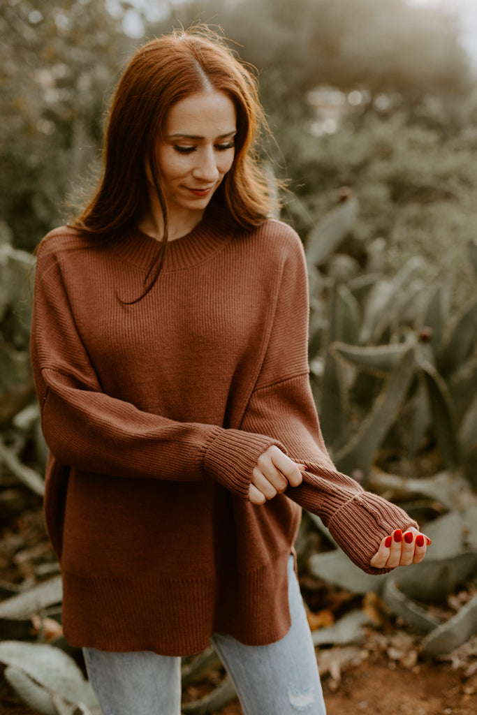 Chunky Knit Oversized Sweater Top (Maroon)