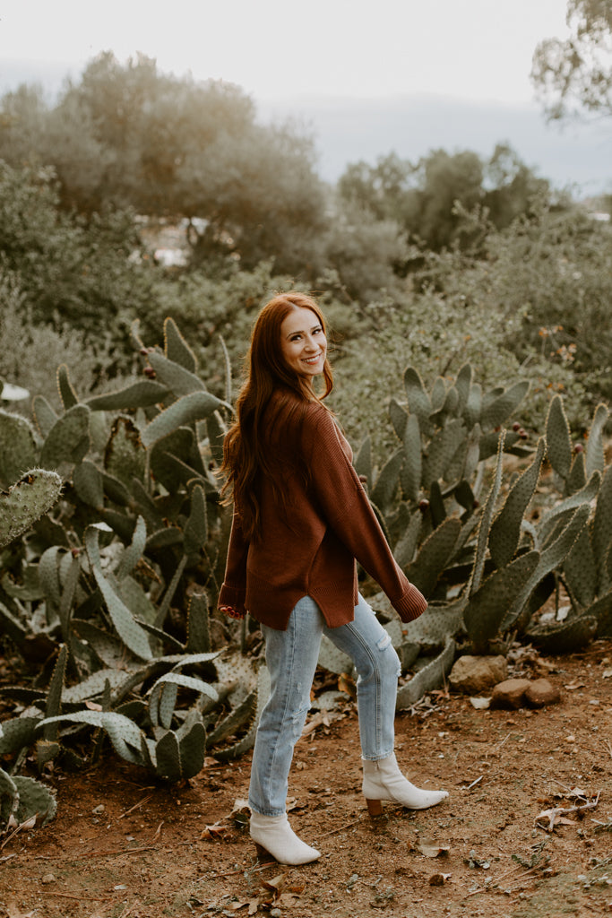 Chunky Knit Oversized Sweater Top (Maroon)