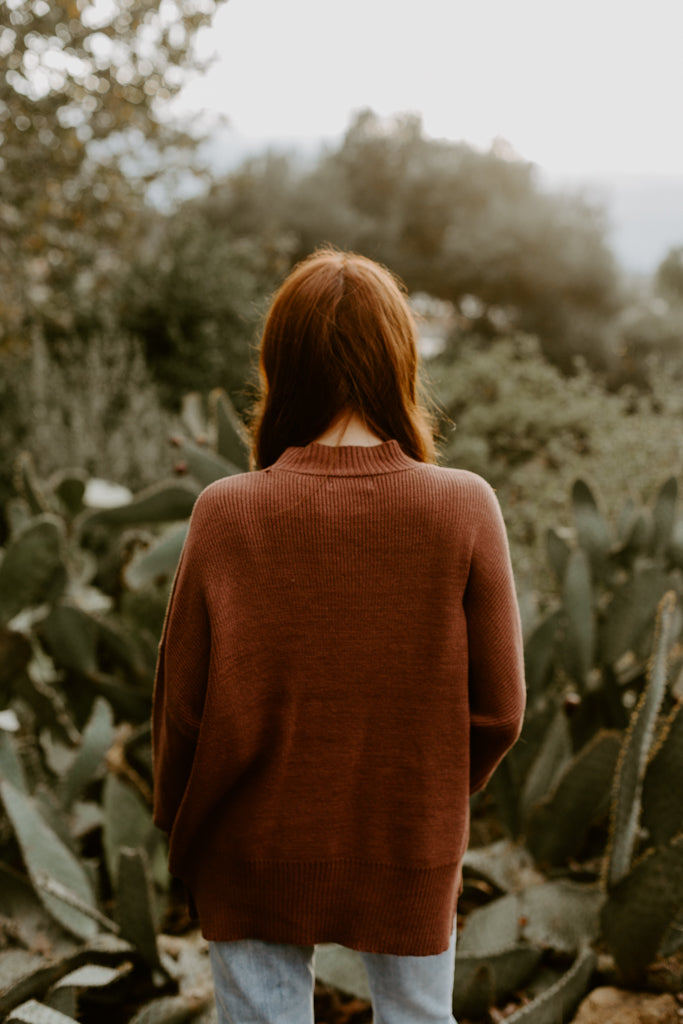Chunky Knit Oversized Sweater Top (Maroon)