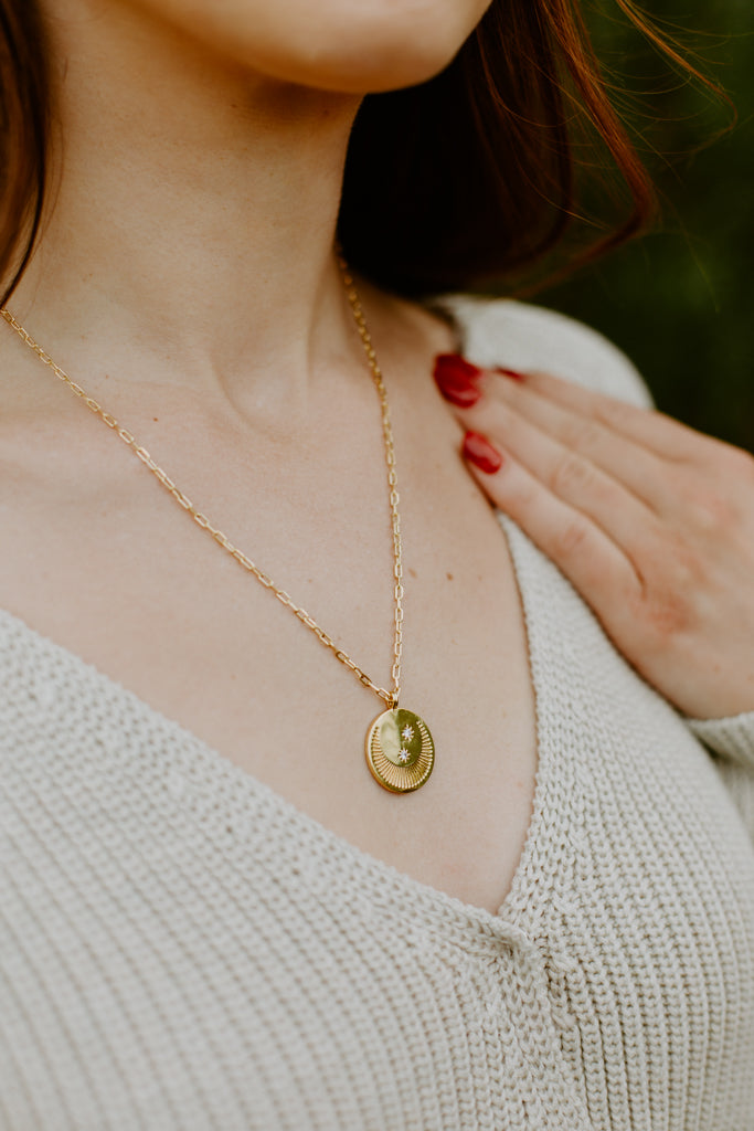 Moon and Star Medallion Necklace