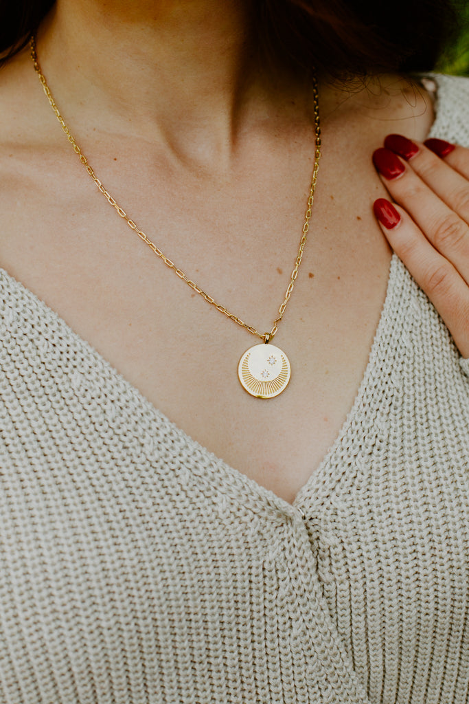 Moon and Star Medallion Necklace