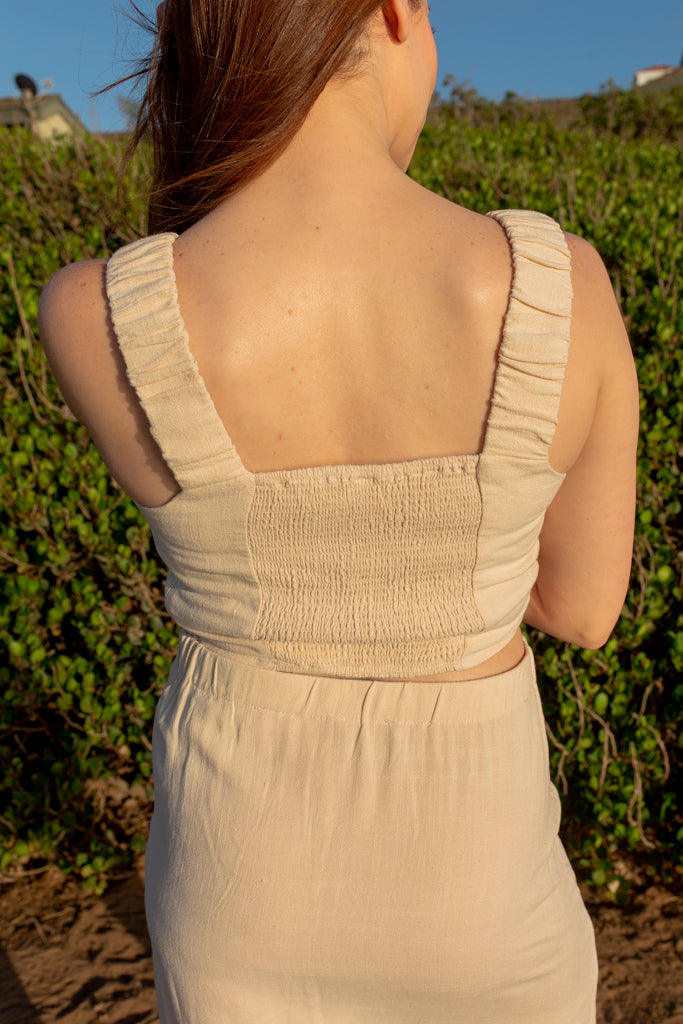 Oatmeal Smocked Crop Top