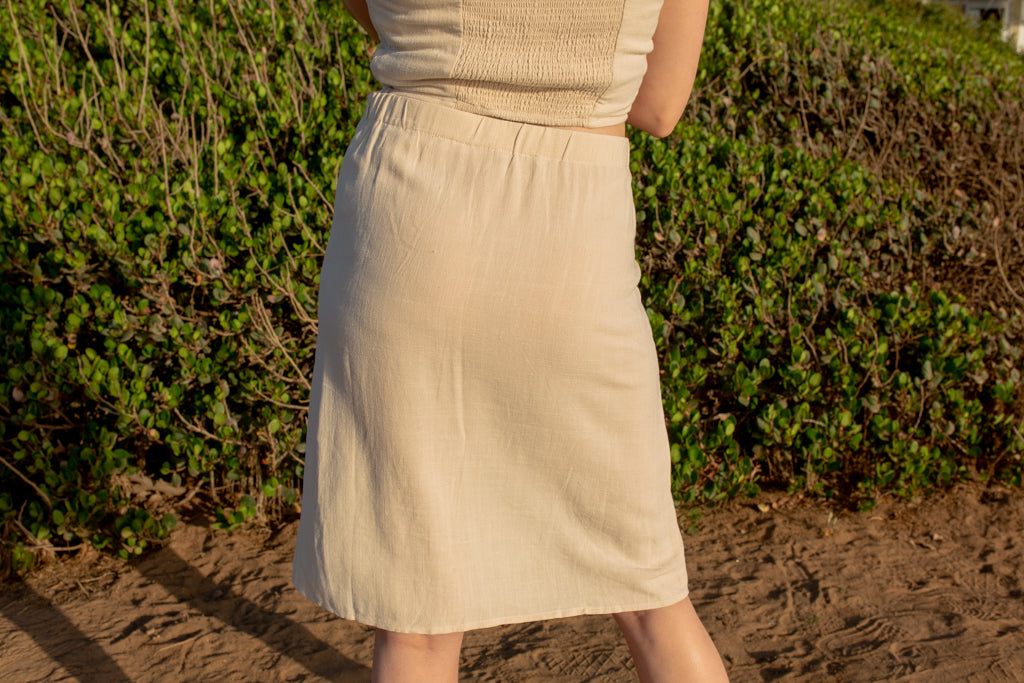 Oatmeal Button Down Midi Skirt