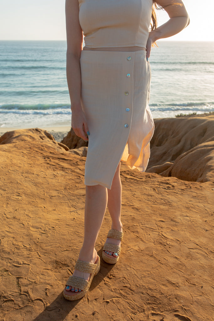 Oatmeal Button Down Midi Skirt