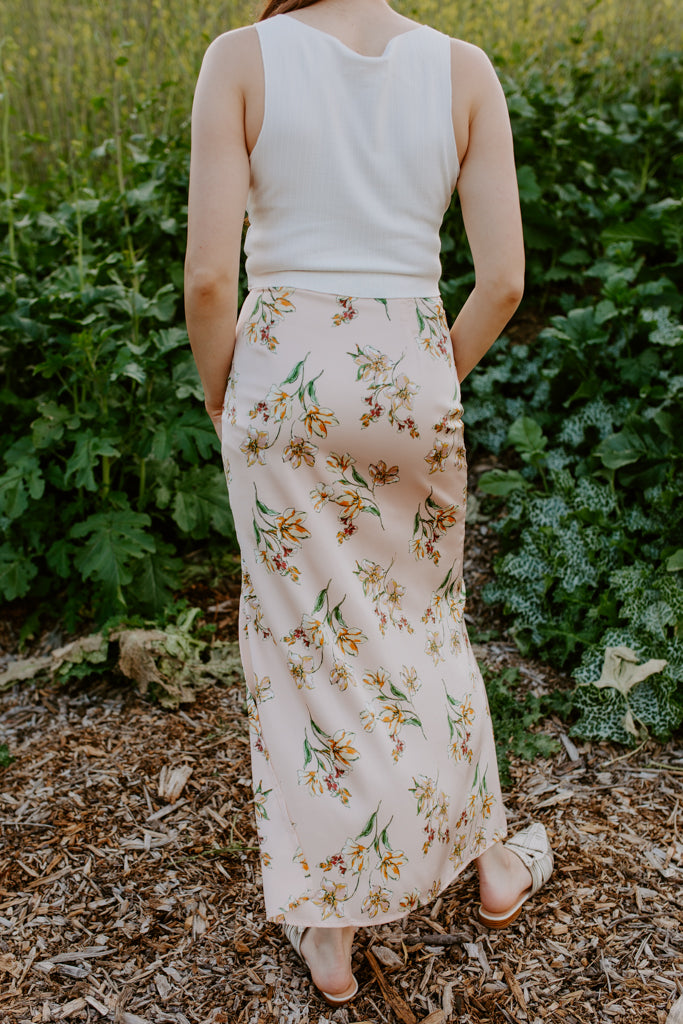 Blush Floral Midi Skirt