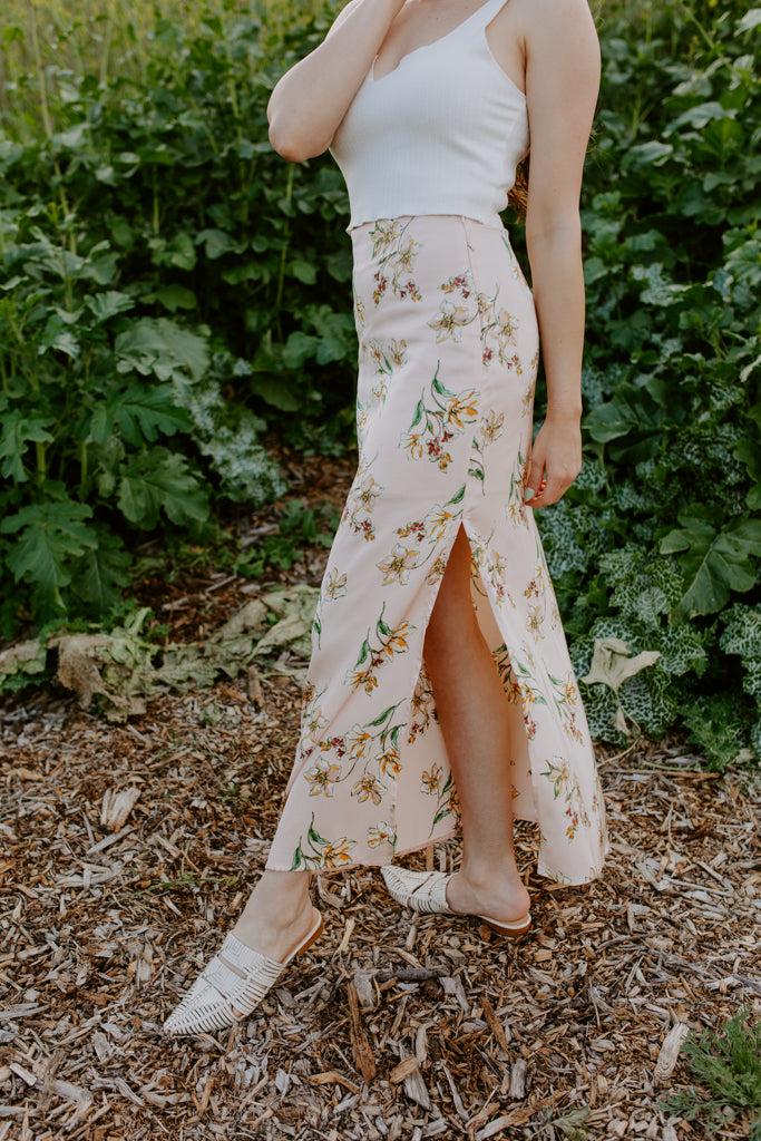 Blush Floral Midi Skirt