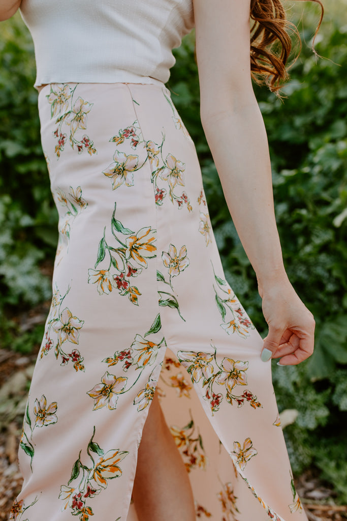 Blush Floral Midi Skirt
