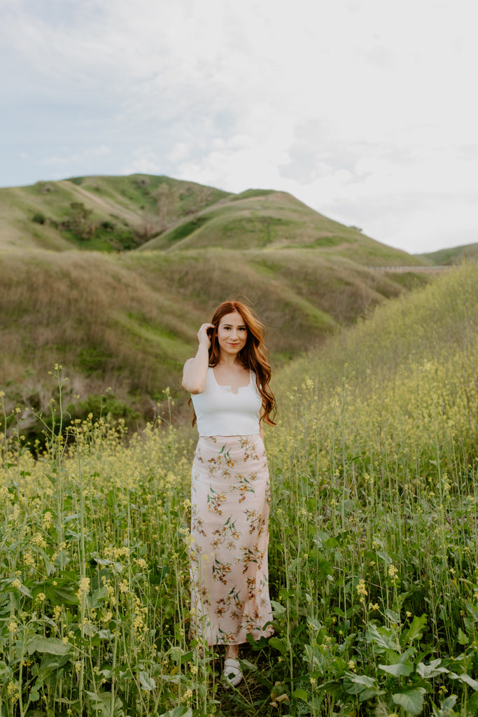 Blush Floral Midi Skirt