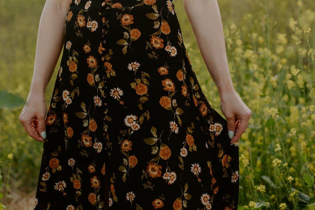 Button Front Floral Skirt