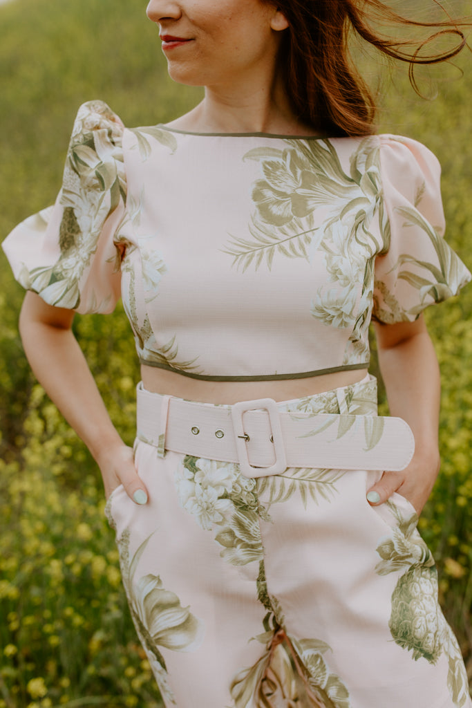 Blush and Olive Floral Crop Top
