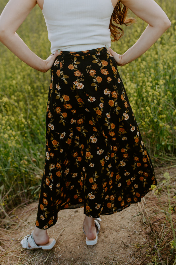 Button Front Floral Skirt