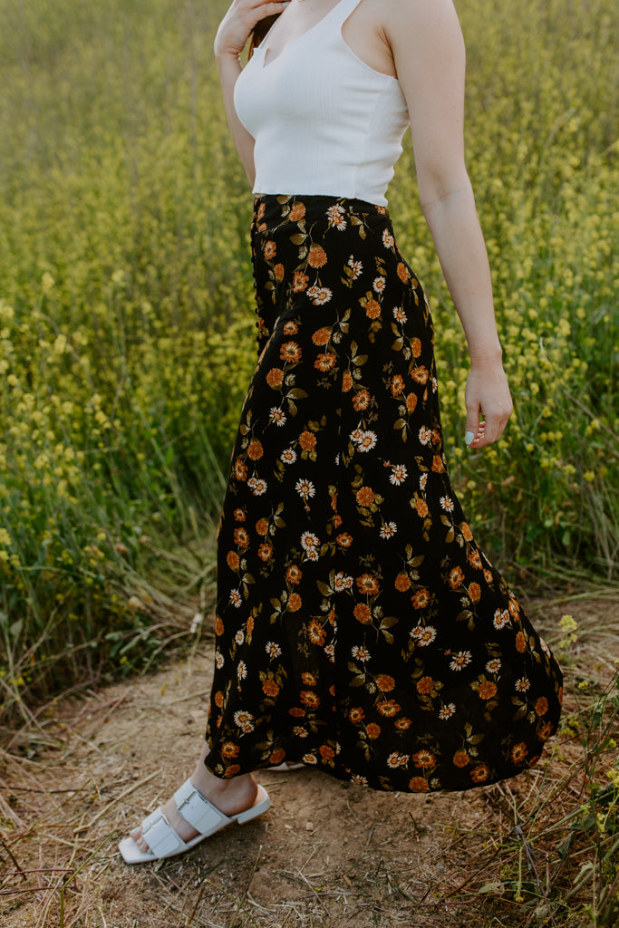 Button Front Floral Skirt