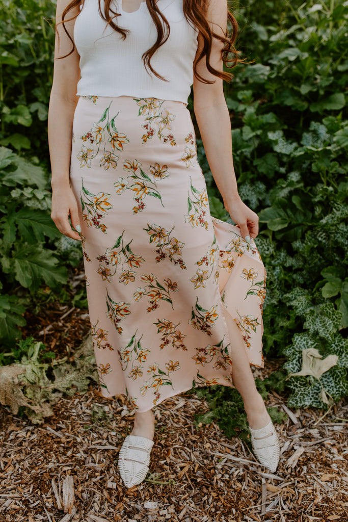 Blush Floral Midi Skirt