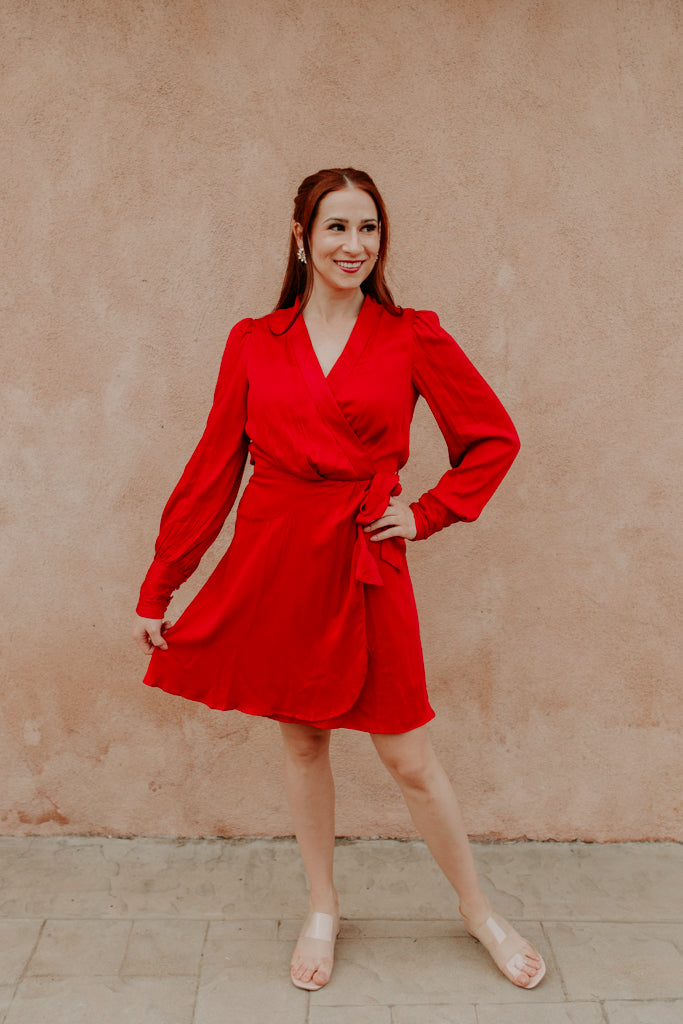 Red V-Neck Rayon Dress