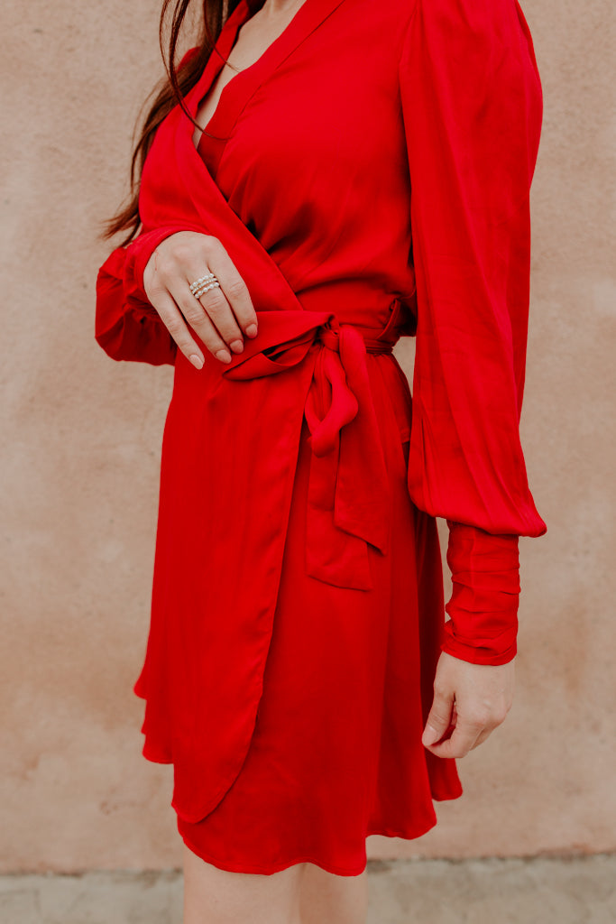 Red V-Neck Rayon Dress