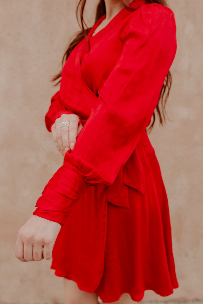 Red V-Neck Rayon Dress