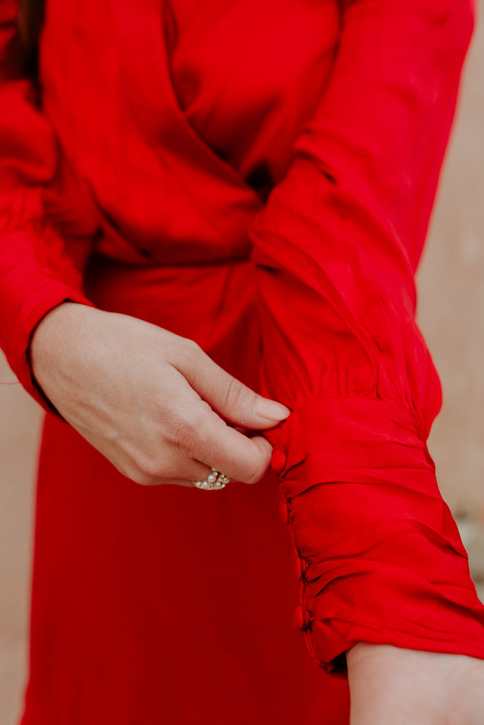 Red V-Neck Rayon Dress