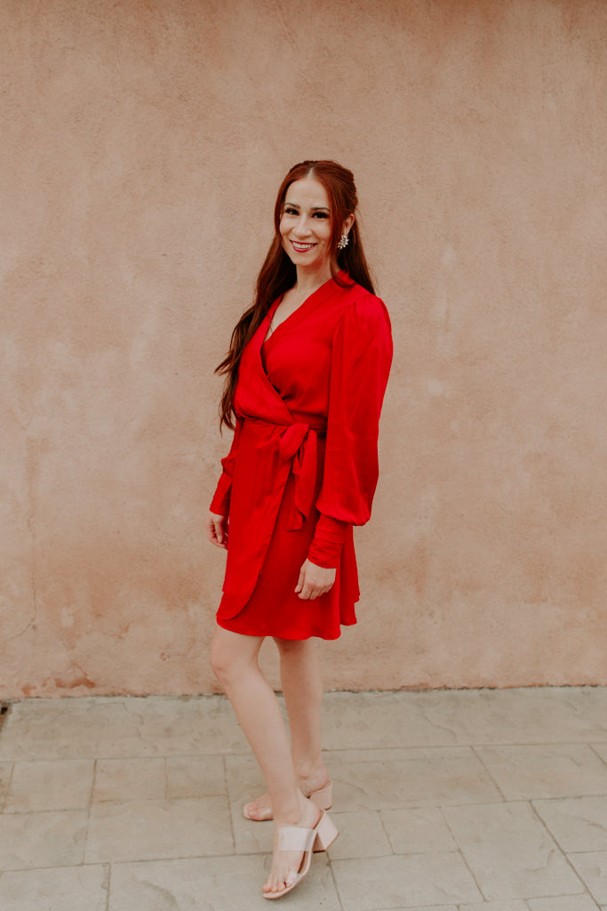 Red V-Neck Rayon Dress