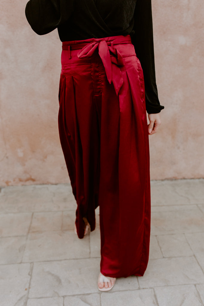 Burgundy Waist Tie Pant