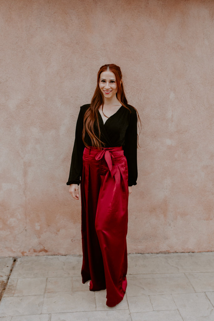 Burgundy Waist Tie Pant