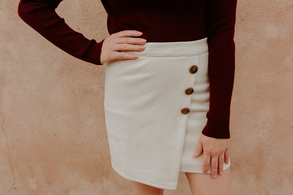 Faux Suede Button Mini Skirt