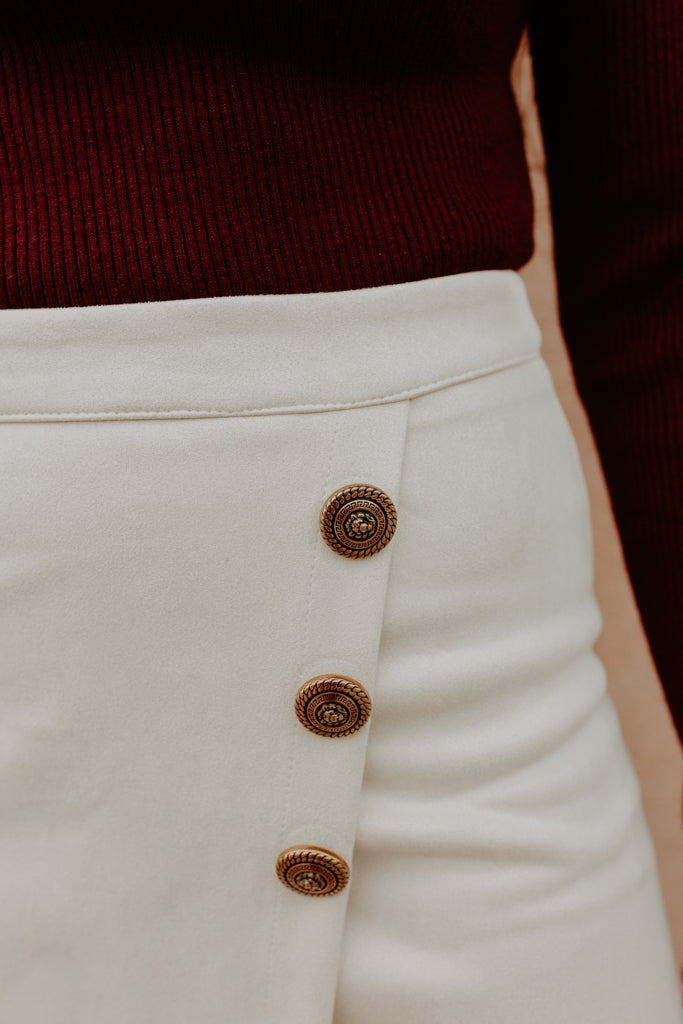 Faux Suede Button Mini Skirt