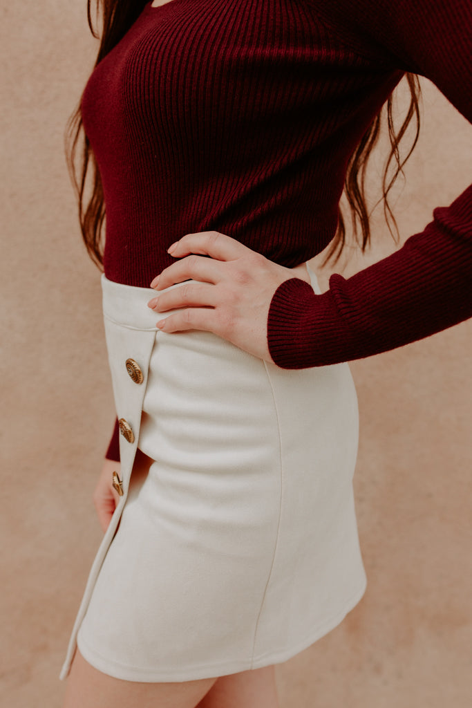 Faux Suede Button Mini Skirt