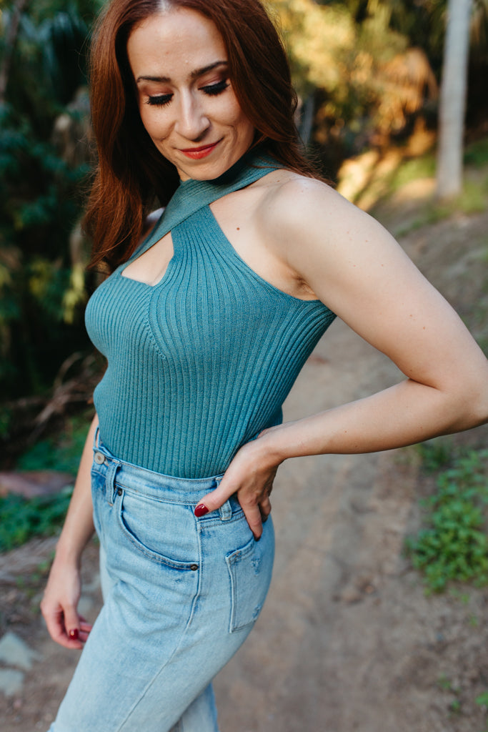 Ribbed Sweater Weaved Crop Top Sage