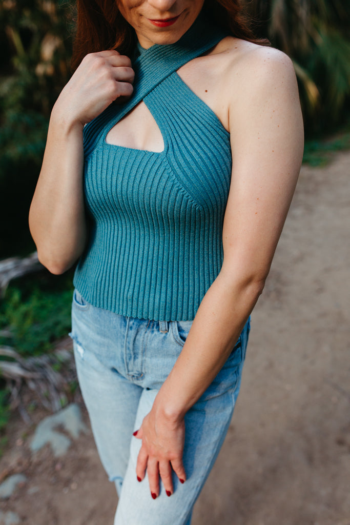 Ribbed Sweater Weaved Crop Top Sage