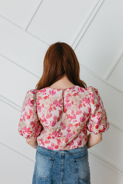 Puff Sleeve Flower Print Top