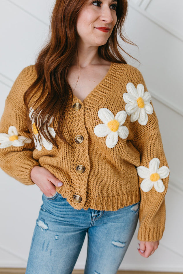 Floral Knit Cardigan Sweater