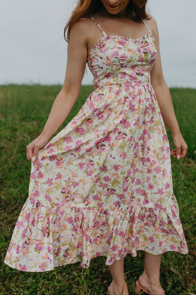 Pink Floral Midi Dress