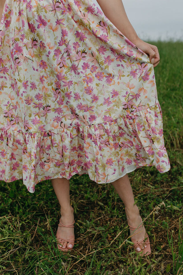 Pink Floral Midi Dress