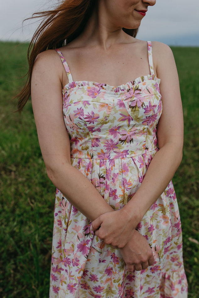 Pink Floral Midi Dress