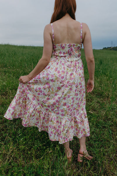 Pink Floral Midi Dress