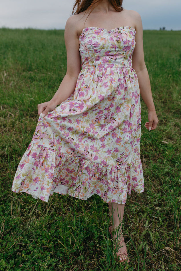 Pink Floral Midi Dress