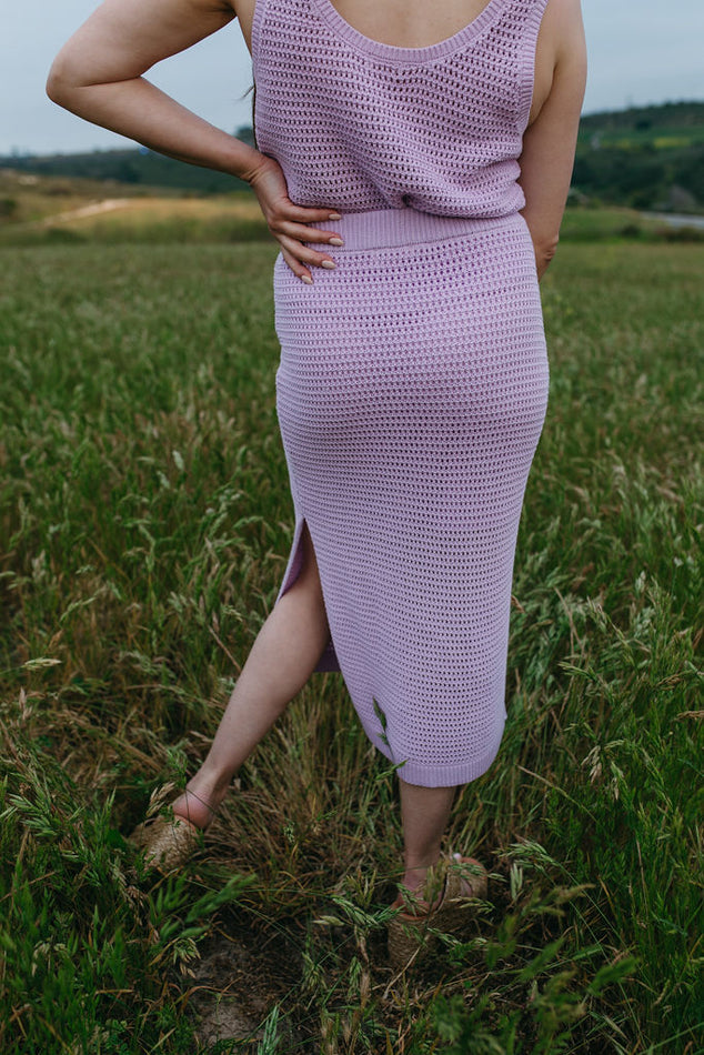 Lilac Knit Side Slit Skirt