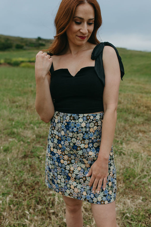 Black Corset Styled Top With Tied Sleeves