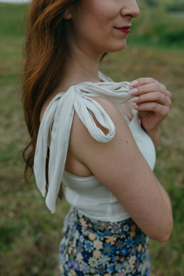 Cream Corset Styled Top With Tied Sleeves