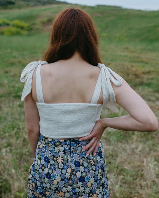 Cream Corset Styled Top With Tied Sleeves