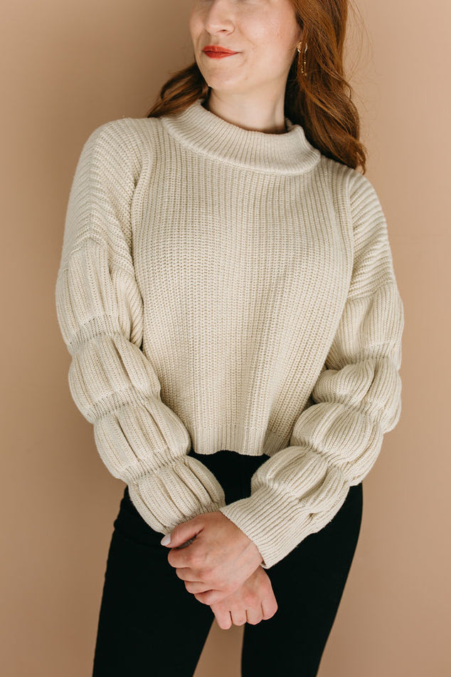 Oatmeal Puff Sleeve Sweater