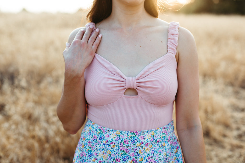 Ribbon Bow Ribbed Bodysuit