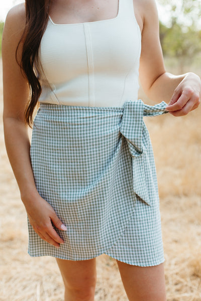 Gingham Tulip Wrap Mini Skirt