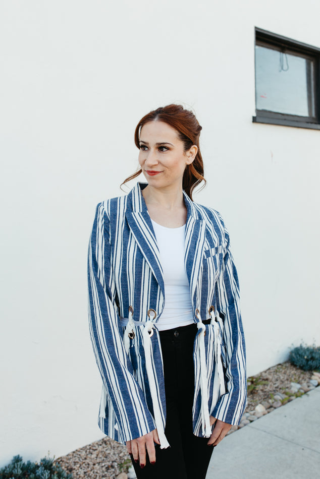 Stripe Denim Collar Jacket