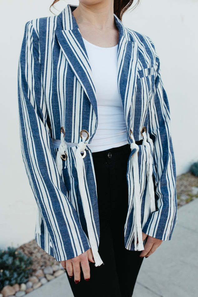 Stripe Denim Collar Jacket