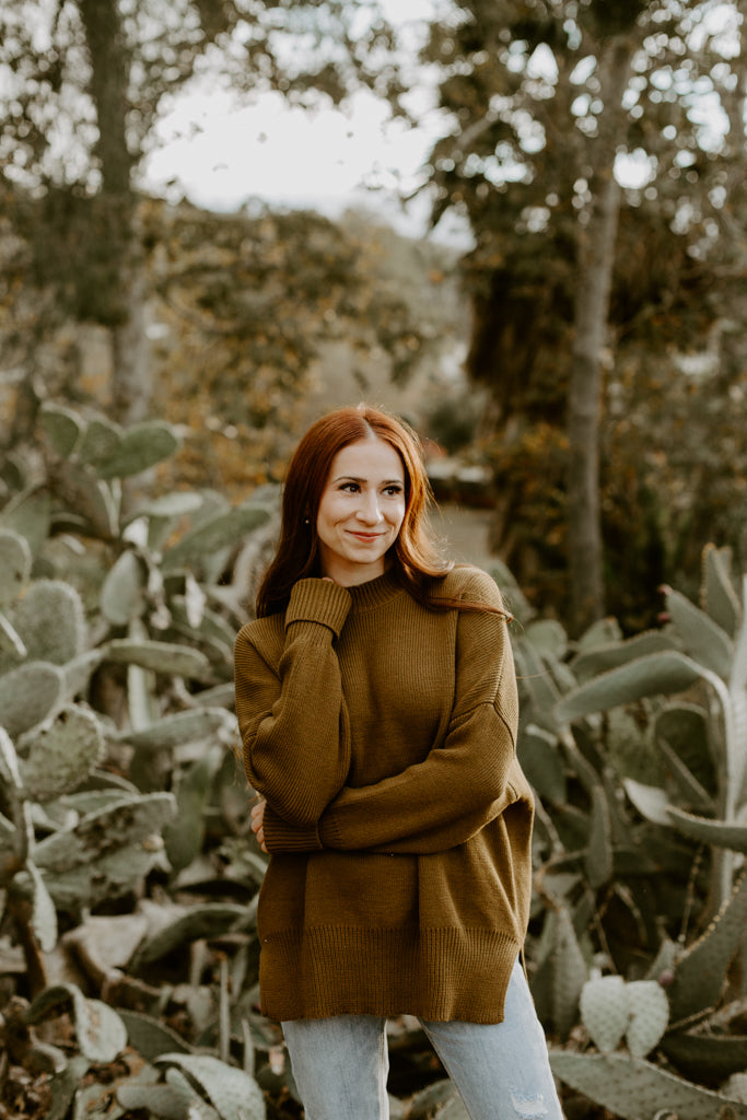 Chunky Knit Oversized Sweater Top (olive)